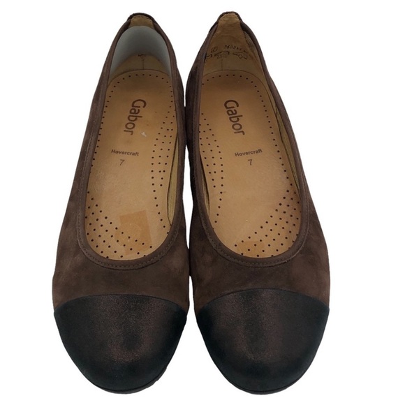 Gabor Hovercraft Raspa Cap Toe Ballerina Suede Flats in Two Tone Brown Size 7 - Picture 2 of 8